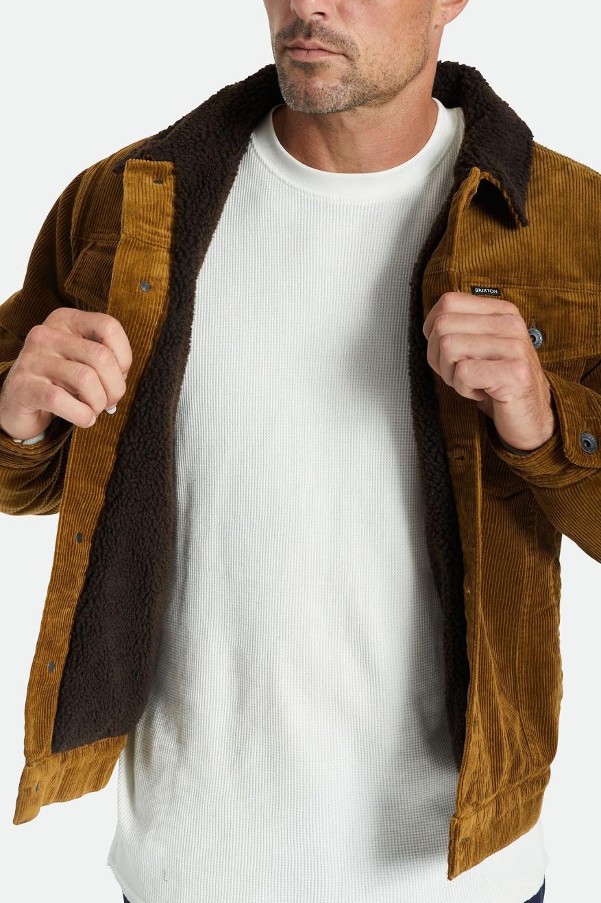 Men's Brixton Cable Sherpa Lined Trucker Jackets Brown | 8734BKFGU