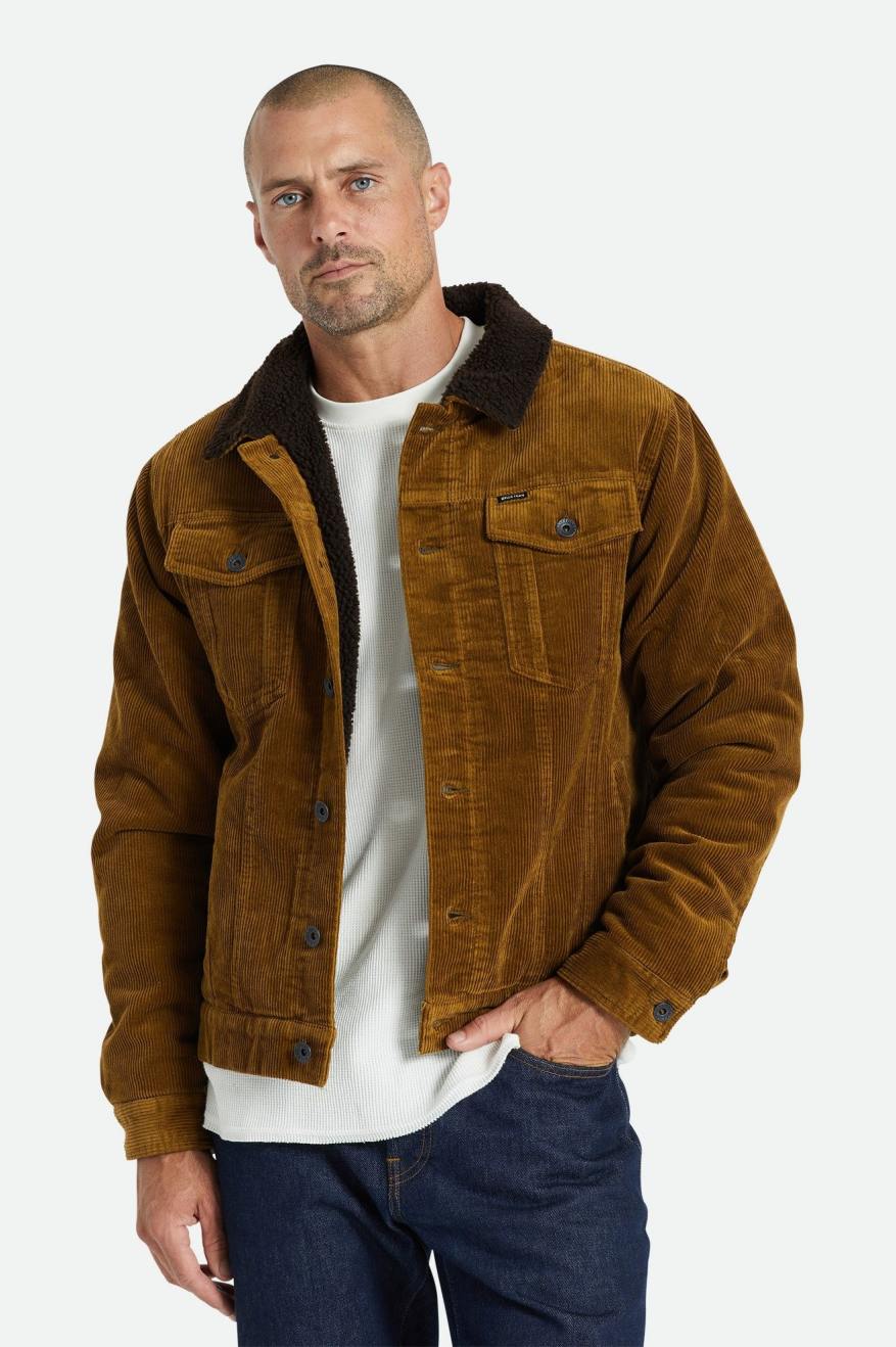 Men\'s Brixton Cable Sherpa Lined Trucker Jackets Brown | 8734BKFGU