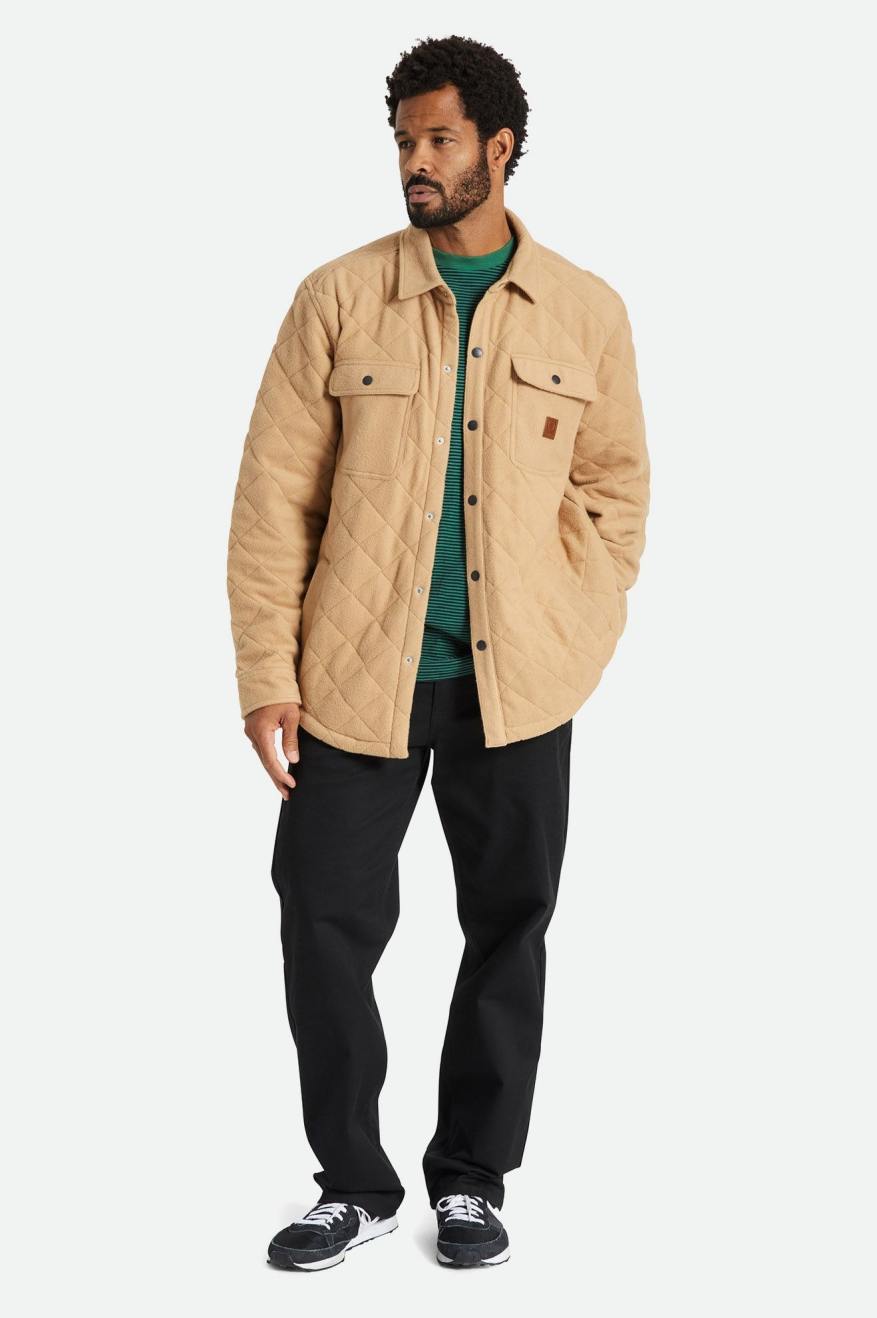 Men's Brixton Cass Quilted Fleece Jackets Beige | 7842PGBHV