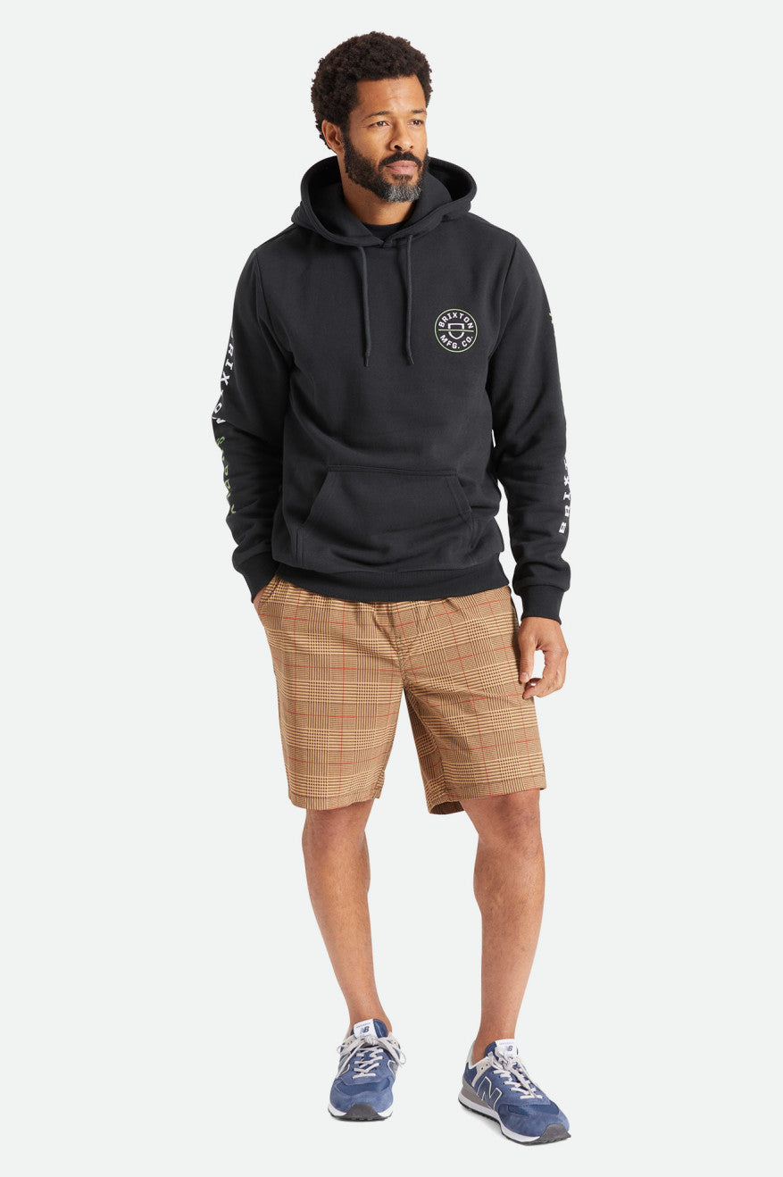 Men's Brixton Crest Hoodie Black / Green / White | 9734AXHUJ