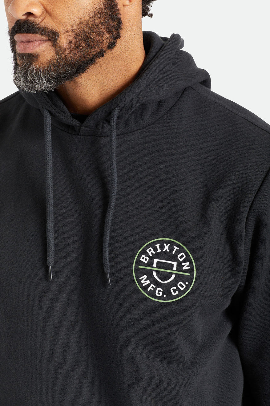 Men's Brixton Crest Hoodie Black / Green / White | 9734AXHUJ