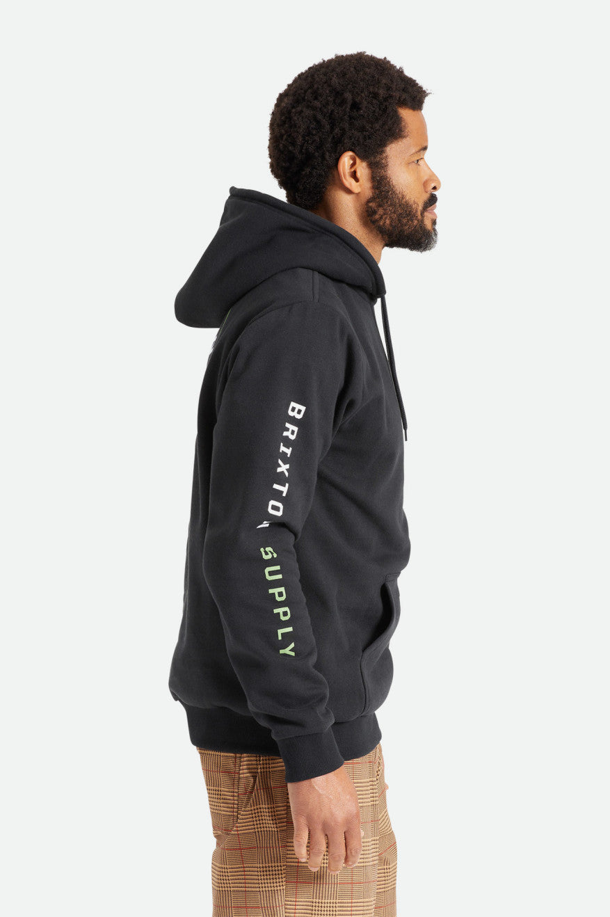 Men's Brixton Crest Hoodie Black / Green / White | 9734AXHUJ