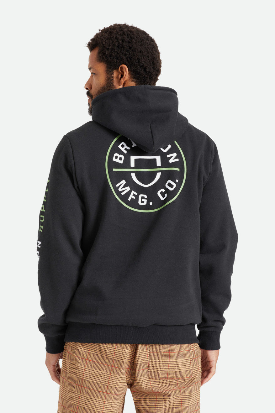 Men's Brixton Crest Hoodie Black / Green / White | 9734AXHUJ