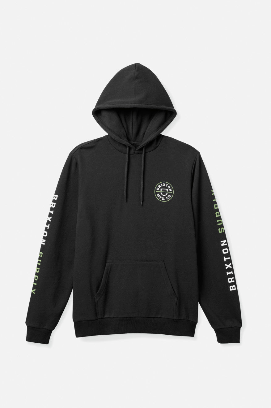 Men's Brixton Crest Hoodie Black / Green / White | 9734AXHUJ