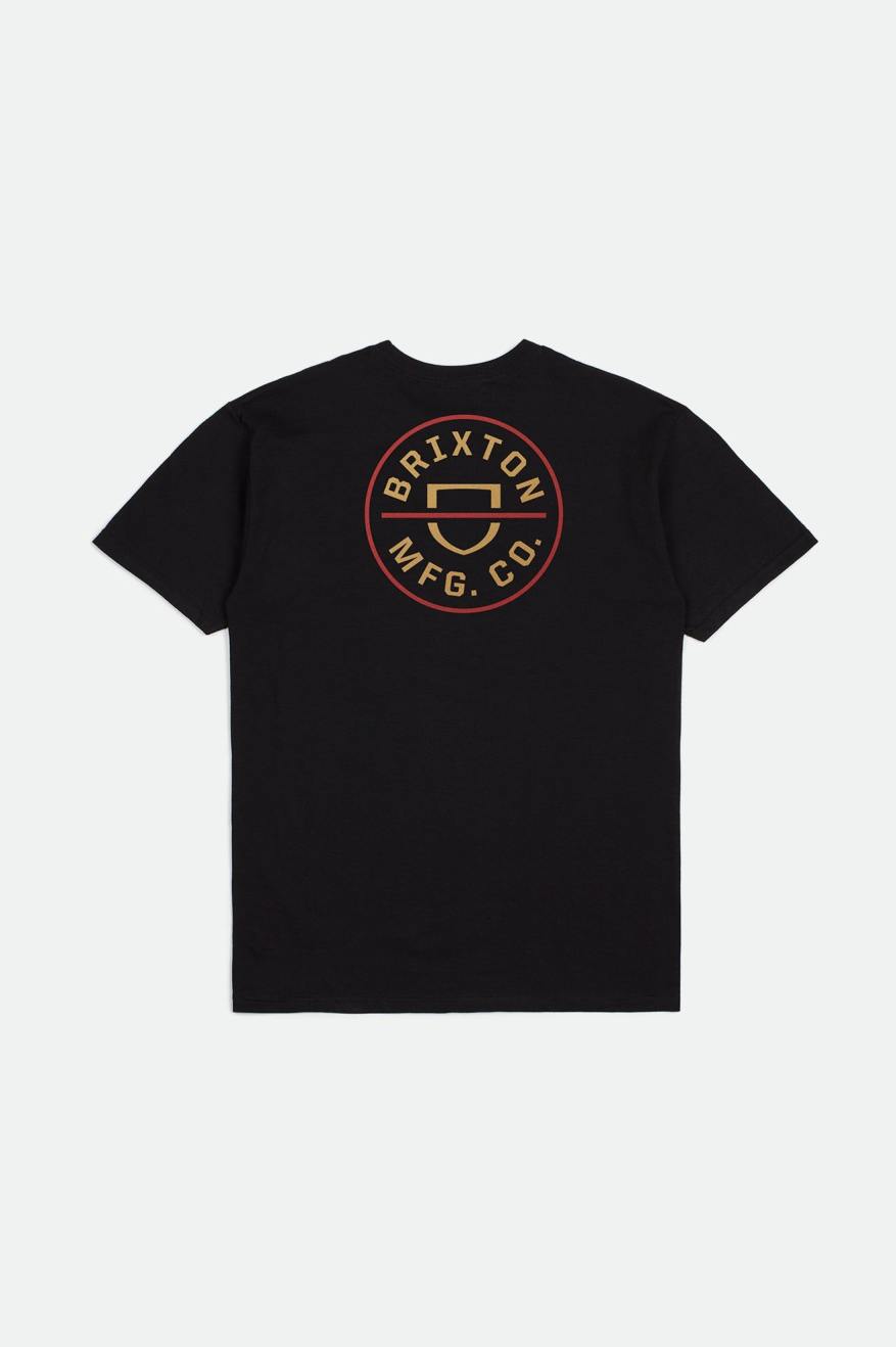 Men's Brixton Crest II S/S Standard Tops Black / Red / Light Gold | 5043VLJBI