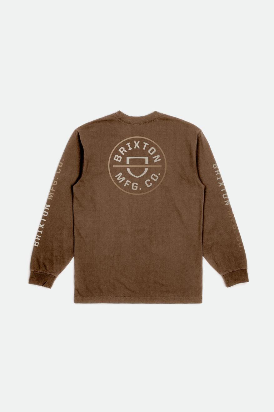 Men's Brixton Crest L/S Standard Tops Beige | 1027DLEJF