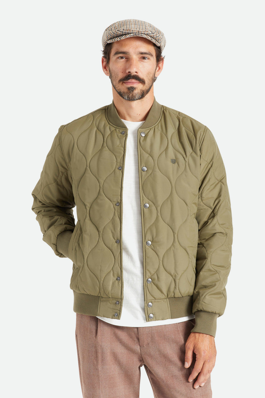 Men's Brixton Dillinger Quilted Bomber Jackets Olive | 0149FNBMD