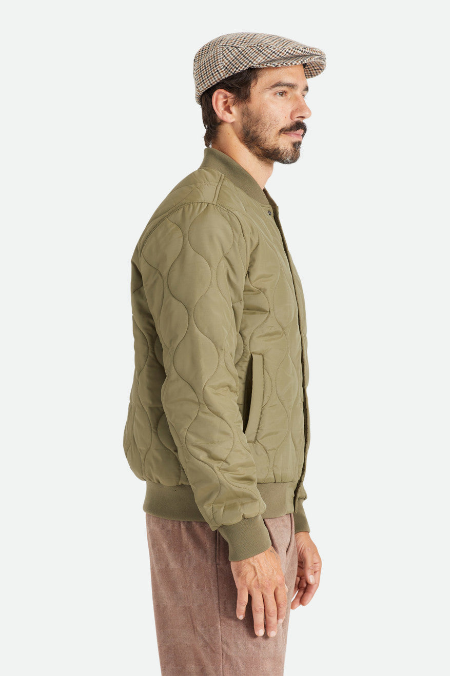 Men's Brixton Dillinger Quilted Bomber Jackets Olive | 0149FNBMD