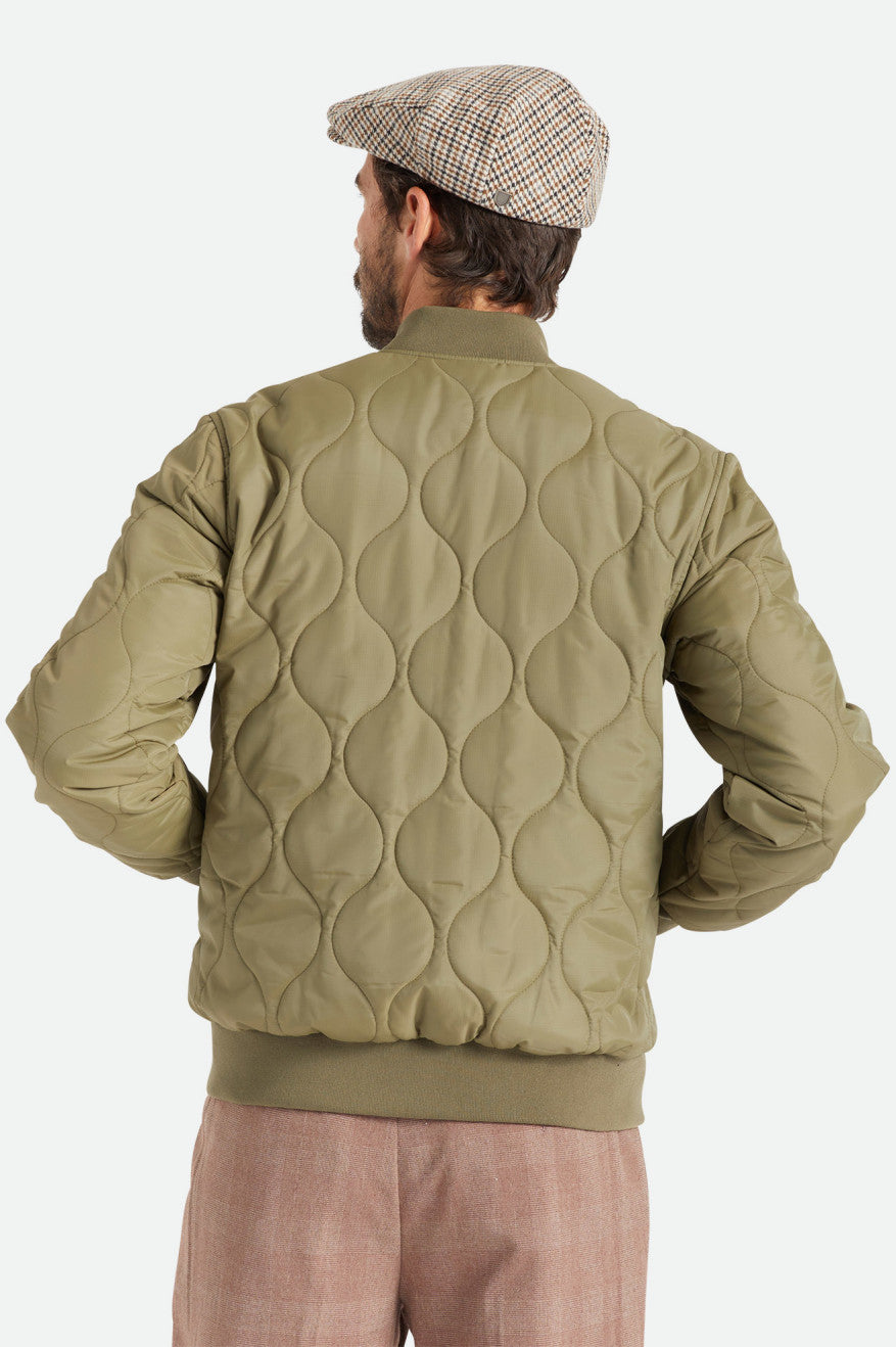 Men's Brixton Dillinger Quilted Bomber Jackets Olive | 0149FNBMD