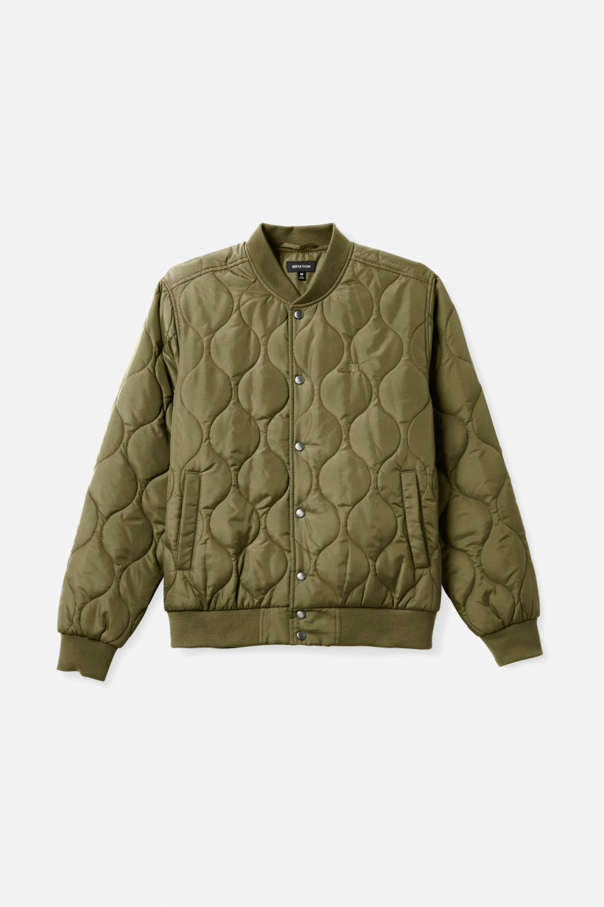 Men's Brixton Dillinger Quilted Bomber Jackets Olive | 0149FNBMD