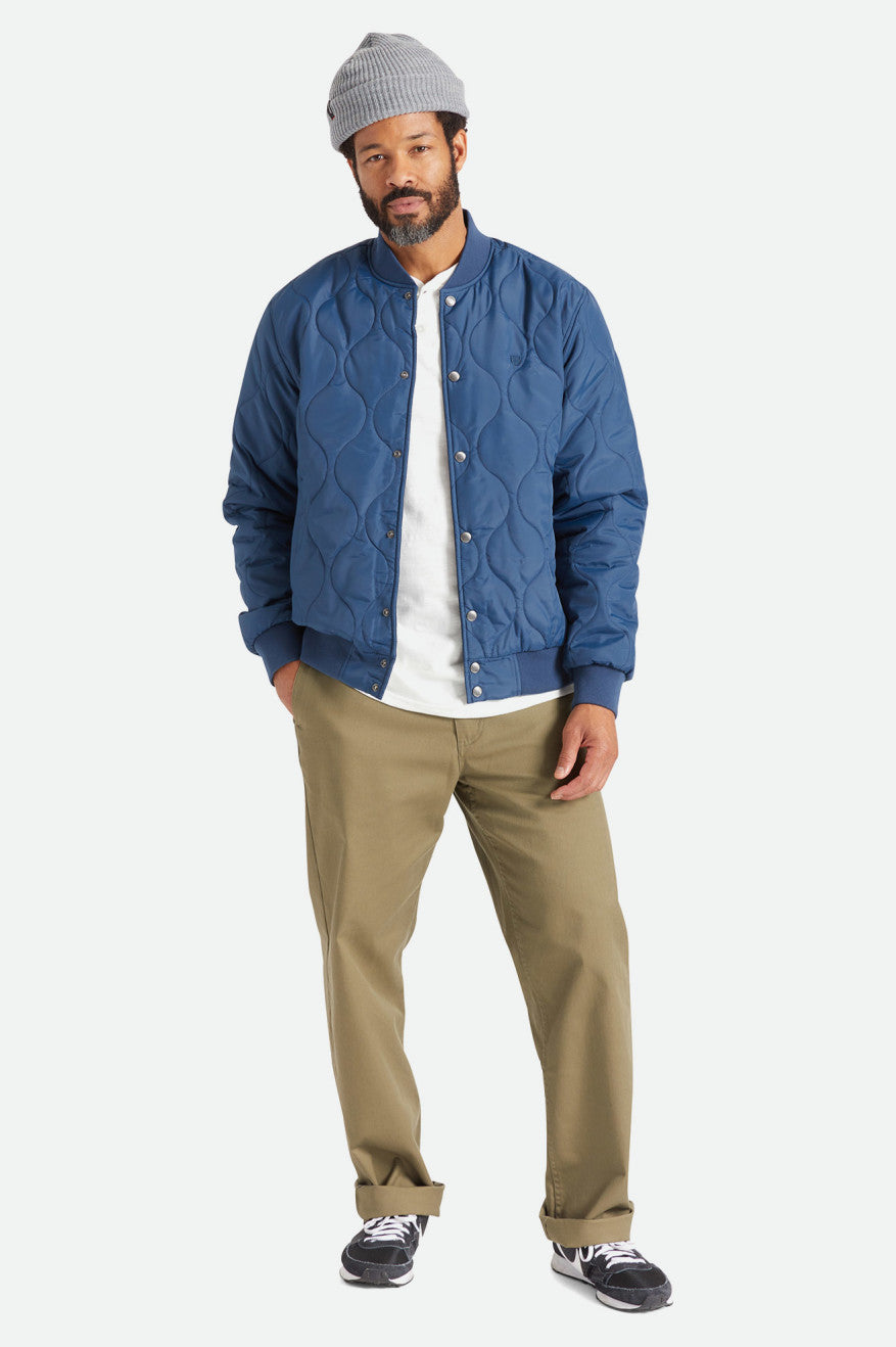 Men's Brixton Dillinger Quilted Bomber Jackets Blue | 3572JHPXS