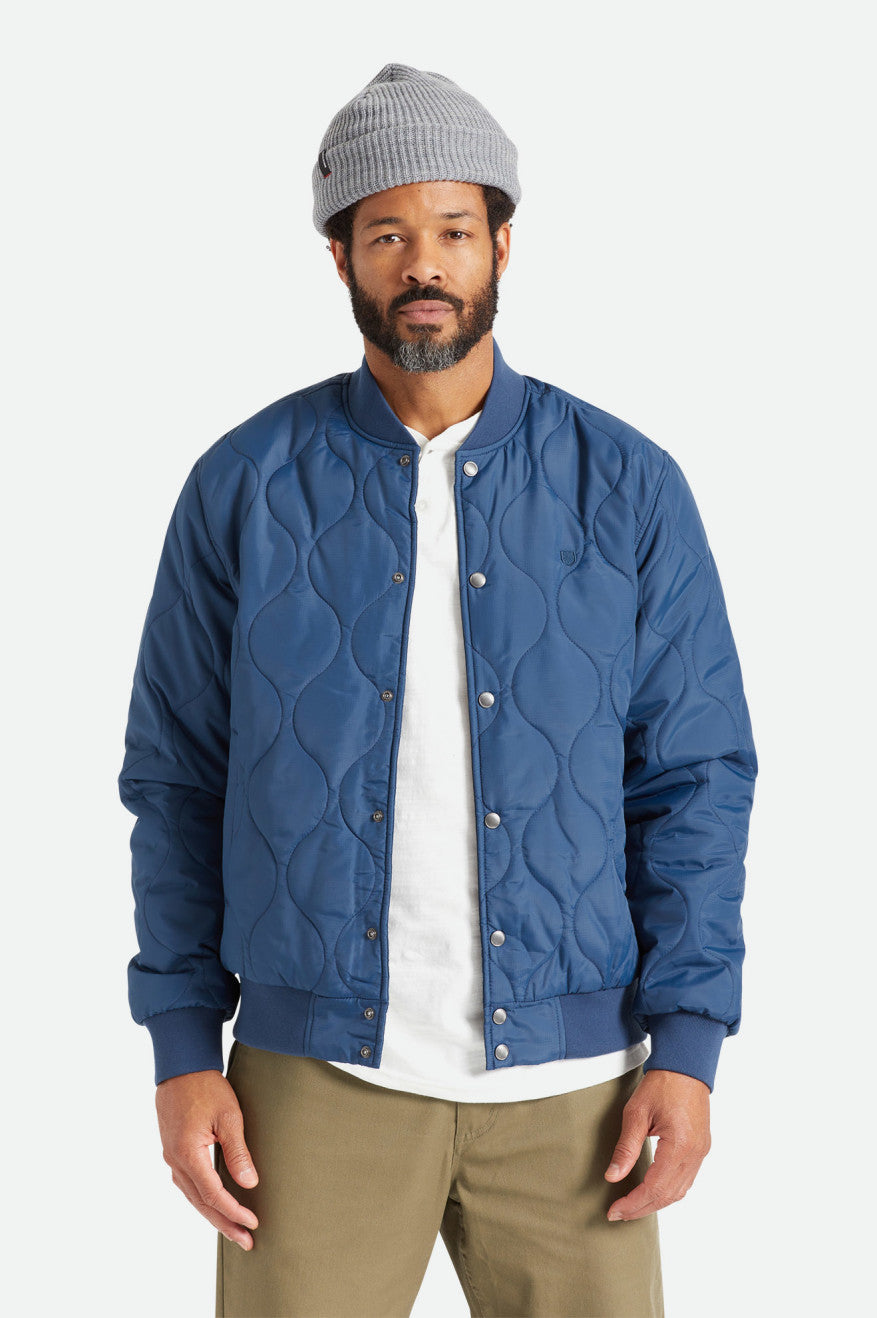 Men's Brixton Dillinger Quilted Bomber Jackets Blue | 3572JHPXS