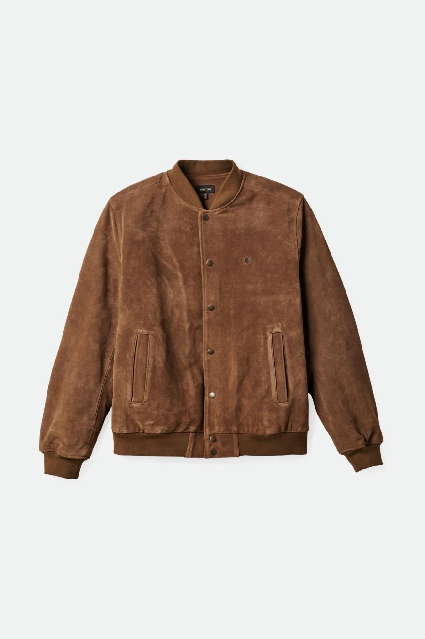 Men's Brixton Dillinger Reserve Suede Bomber Jackets Brown | 0839ZKRJV