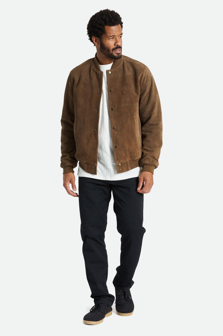 Men's Brixton Dillinger Reserve Suede Bomber Jackets Brown | 0839ZKRJV