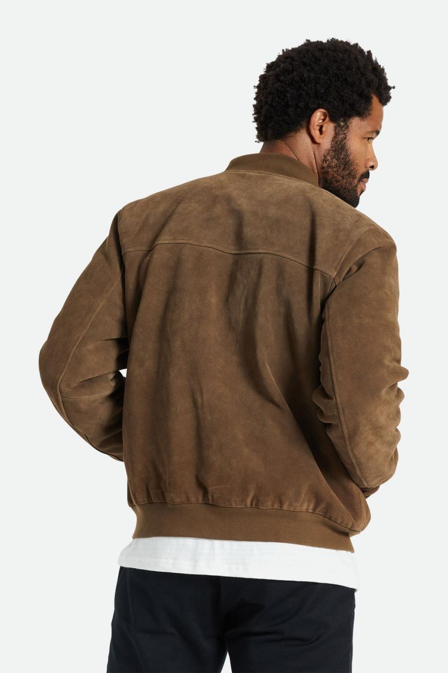 Men's Brixton Dillinger Reserve Suede Bomber Jackets Brown | 0839ZKRJV