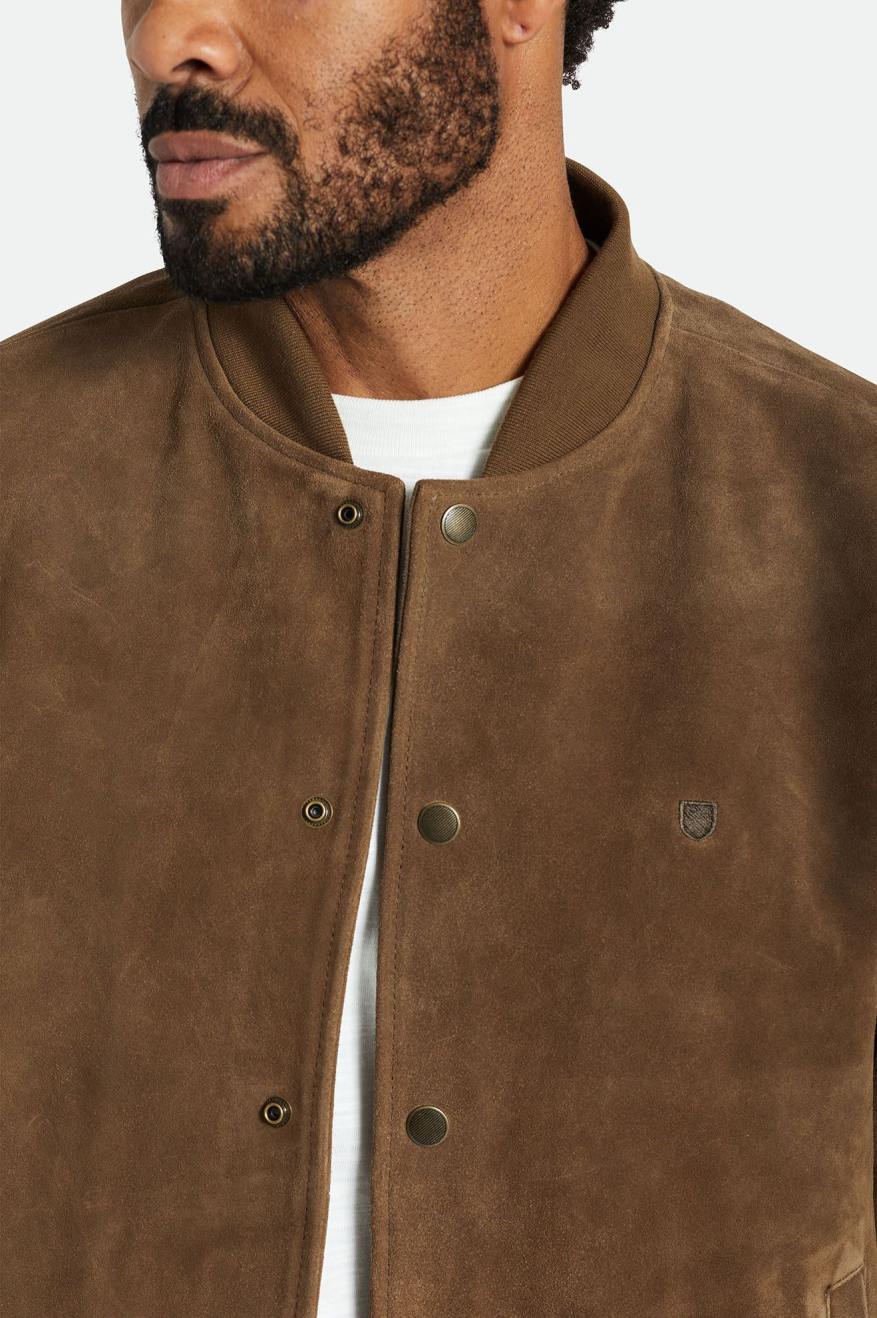 Men's Brixton Dillinger Reserve Suede Bomber Jackets Brown | 0839ZKRJV