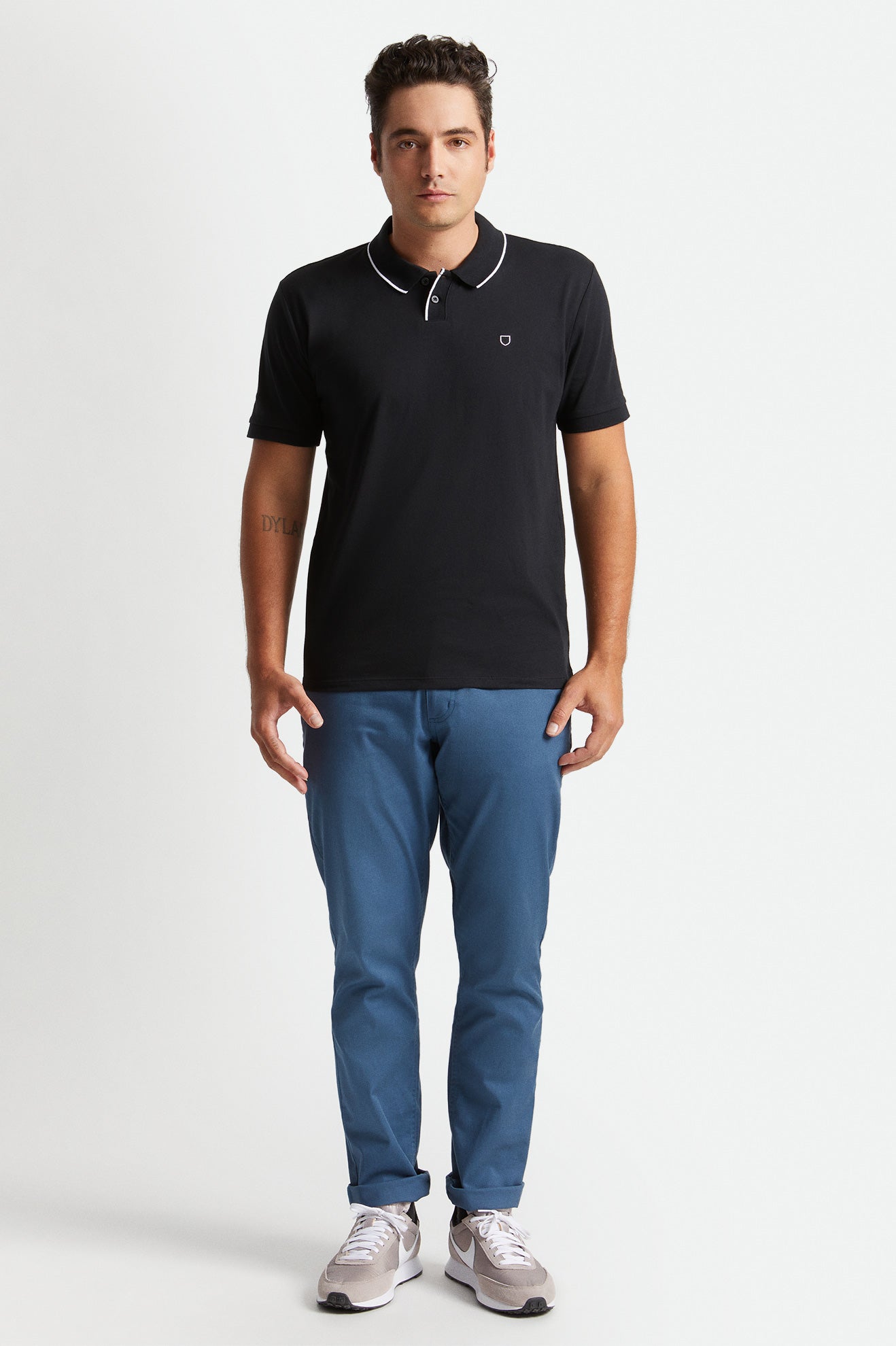 Men's Brixton Proper S/S Polo Knitwear Black / White | 8749DUNBI