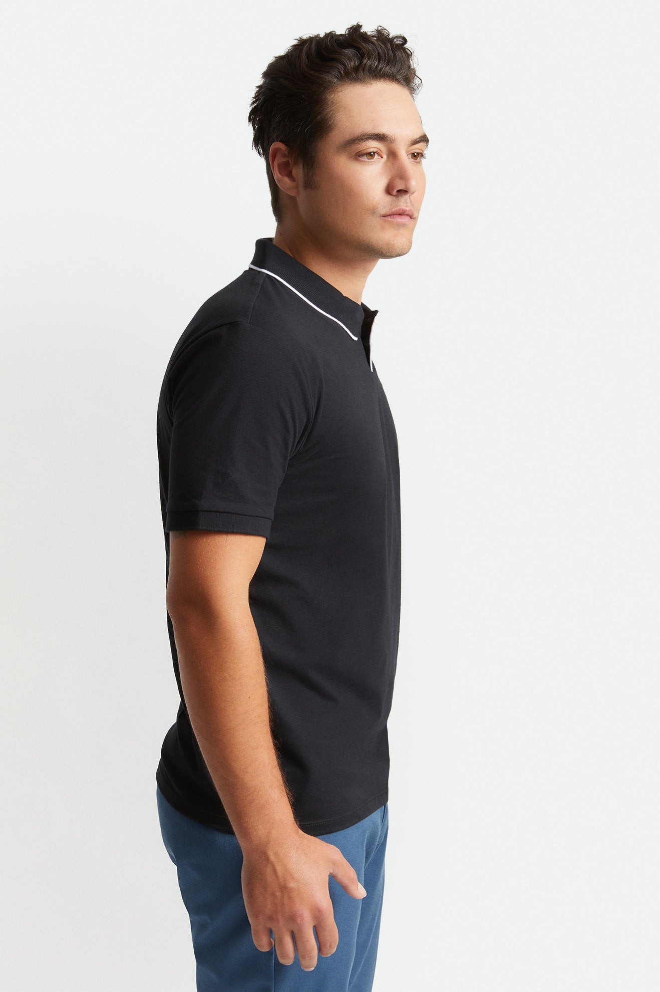 Men's Brixton Proper S/S Polo Knitwear Black / White | 8749DUNBI