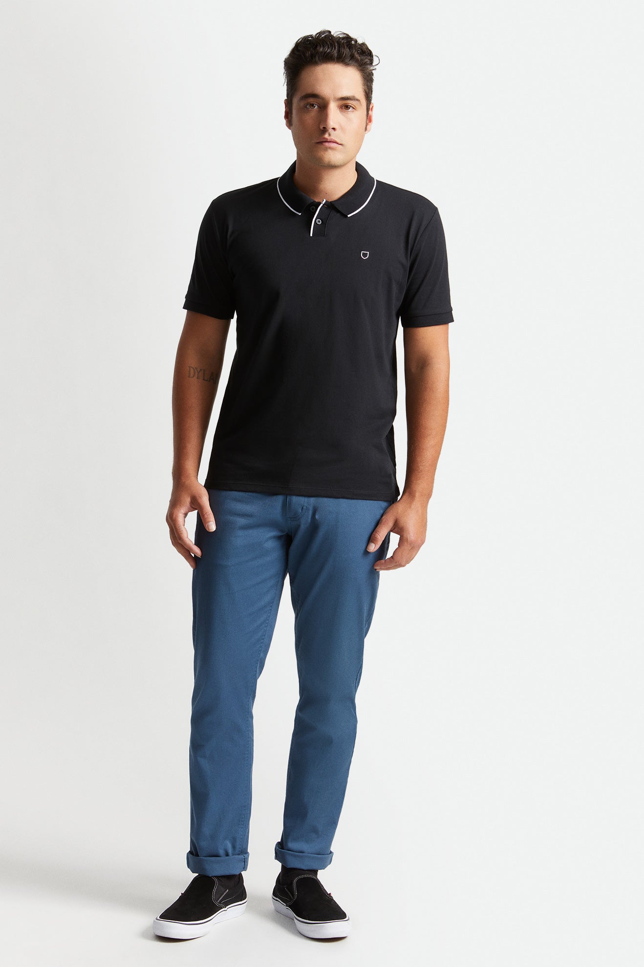 Men's Brixton Proper S/S Polo Knitwear Black / White | 8749DUNBI