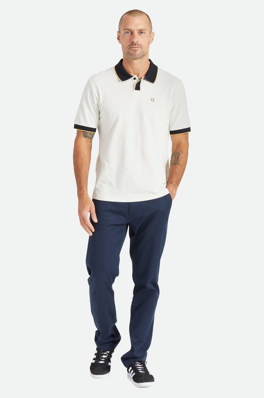 Men's Brixton Proper S/S Polo Knitwear White / Black | 9076PXOMC