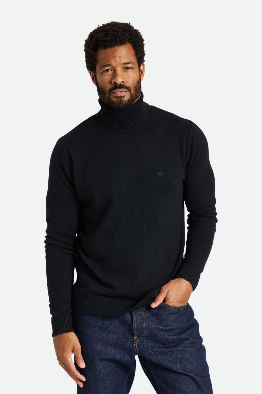 Men\'s Brixton Reserve Cashmere L/S Turtleneck Knitwear Black | 0987TFLYG