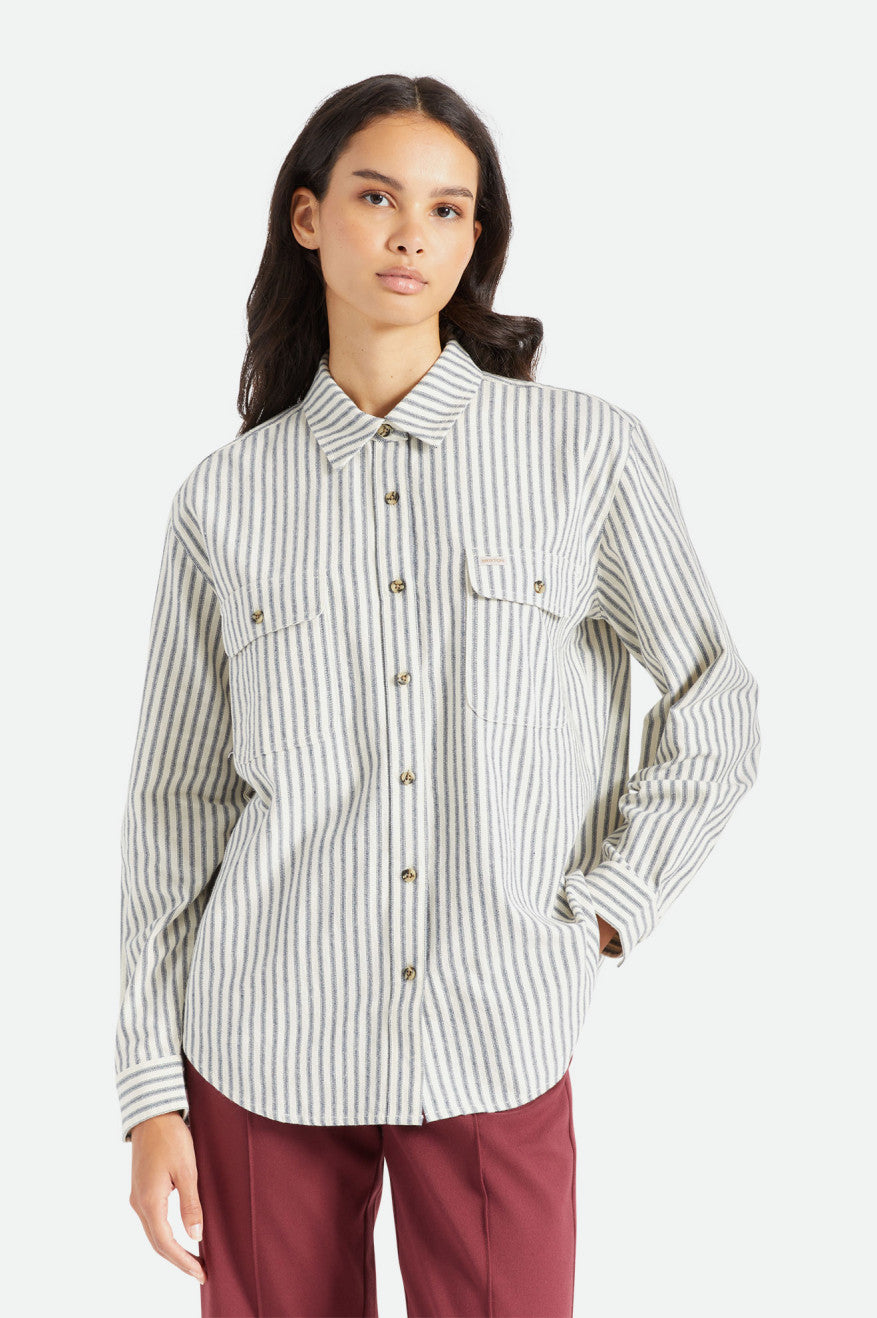 Women's Brixton Bowery Boyfriend L/S Flannels Stripes | 1378FAYWM