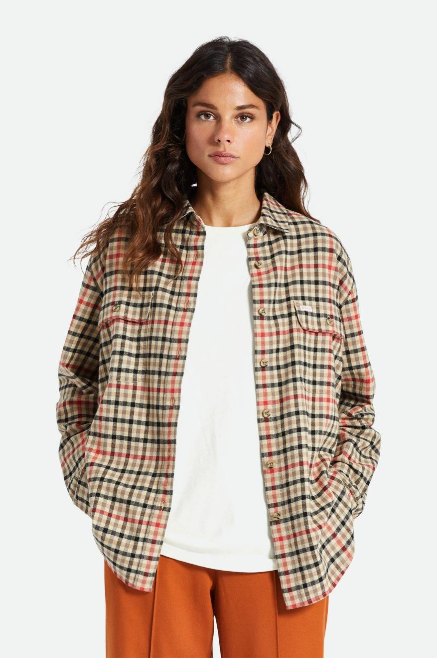 Women's Brixton Bowery Boyfriend L/S Flannels Light Yellow | 4209VKNJX