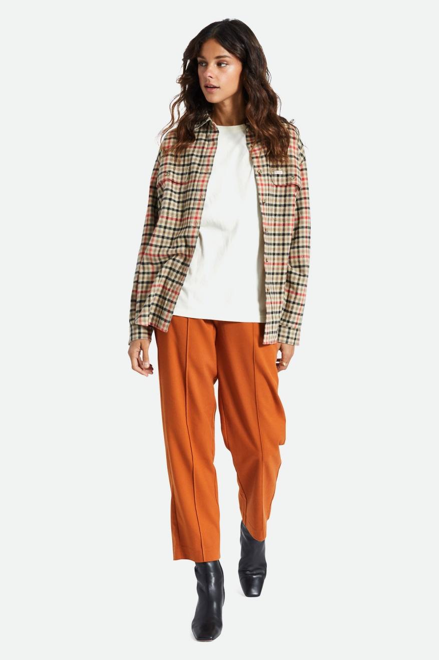 Women's Brixton Bowery Boyfriend L/S Flannels Light Yellow | 4209VKNJX