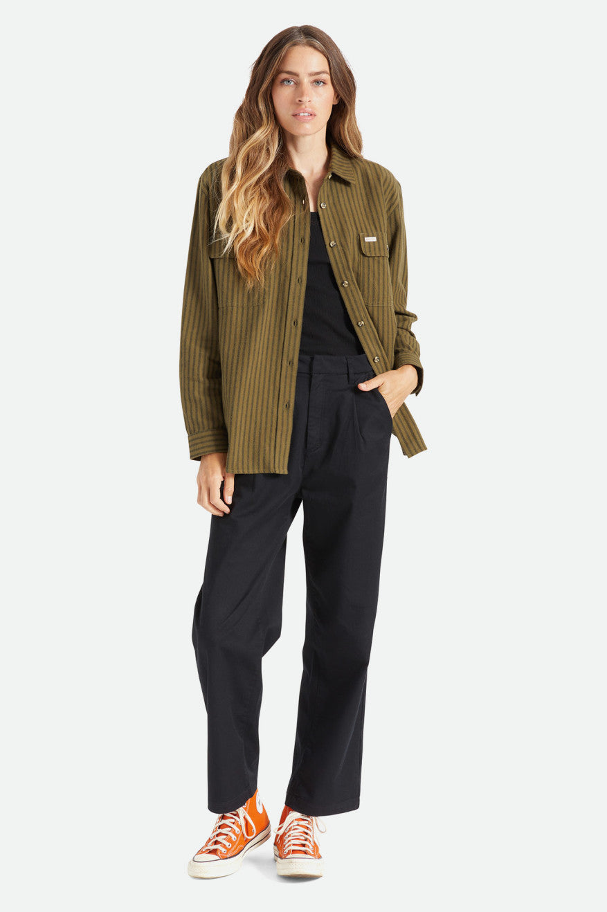 Women's Brixton Bowery Boyfriend L/S Flannels Olive | 5683CPLFH