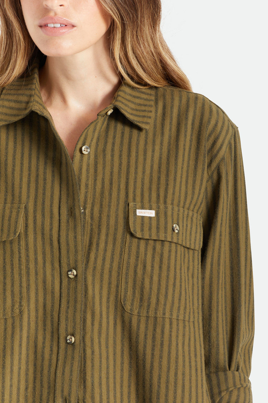 Women's Brixton Bowery Boyfriend L/S Flannels Olive | 5683CPLFH