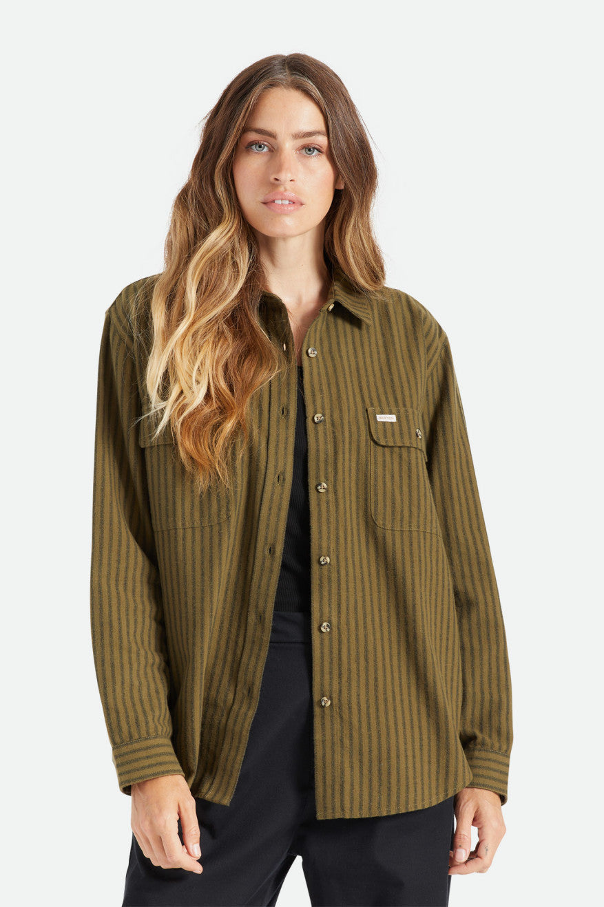 Women's Brixton Bowery Boyfriend L/S Flannels Olive | 5683CPLFH