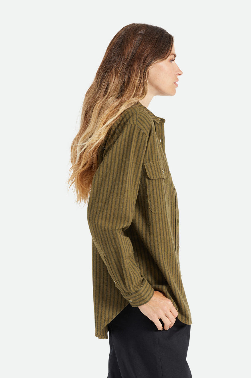 Women's Brixton Bowery Boyfriend L/S Flannels Olive | 5683CPLFH