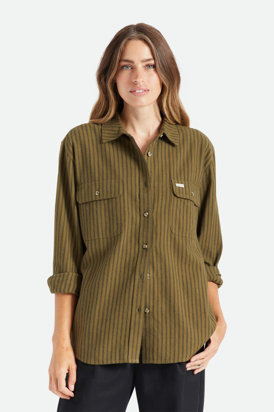 Women\'s Brixton Bowery Boyfriend L/S Flannels Olive | 5683CPLFH