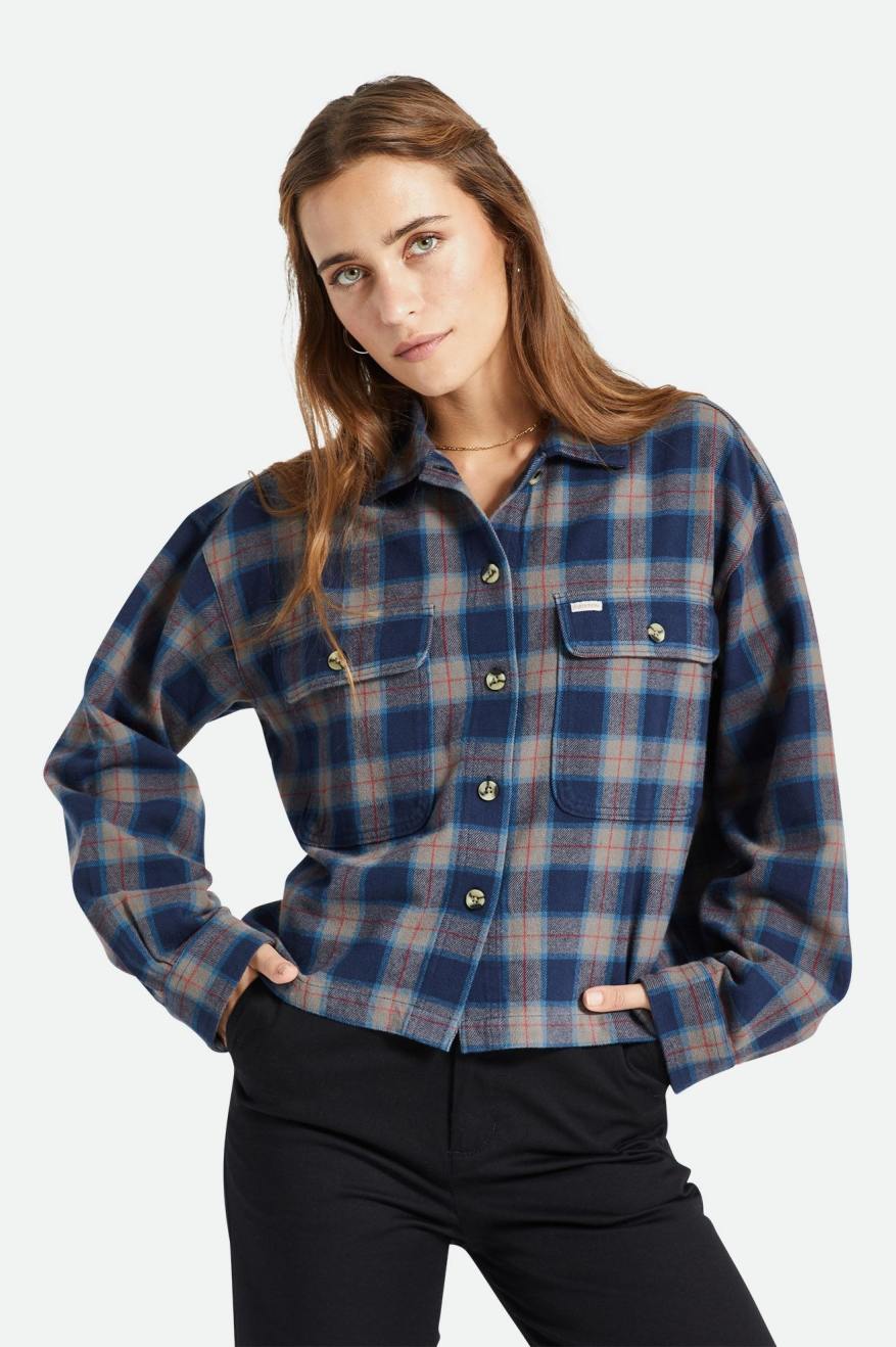 Women's Brixton Bowery L/S Flannels Navy / Grey | 7041BJHYV