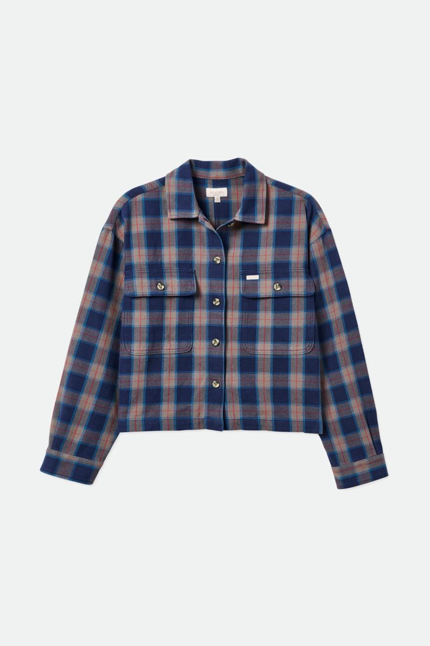 Women's Brixton Bowery L/S Flannels Navy / Grey | 7041BJHYV