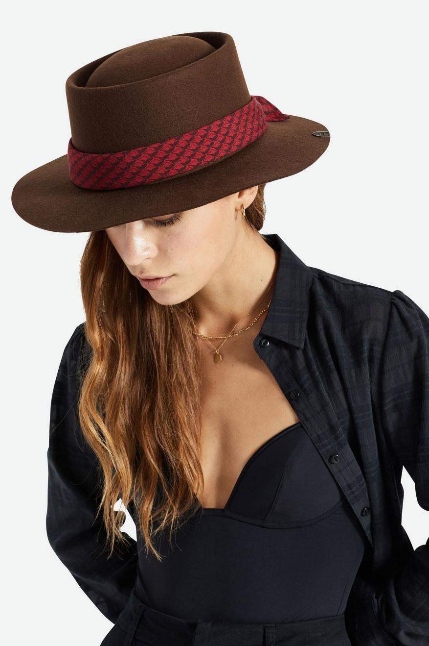 Women's Brixton Fender Jaguar Contour Fedora Fedoras Brown | 4053EJLQW