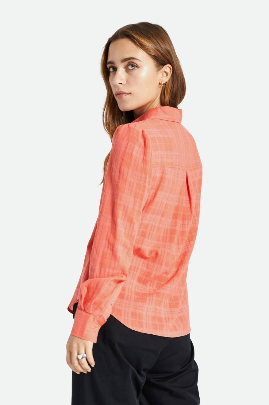 Women's Brixton Leon L/S Woven Tops Deep Coral | 2953SAYDK