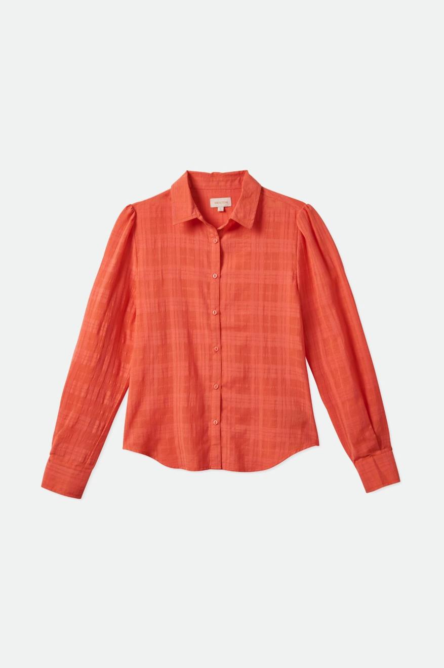 Women's Brixton Leon L/S Woven Tops Deep Coral | 2953SAYDK