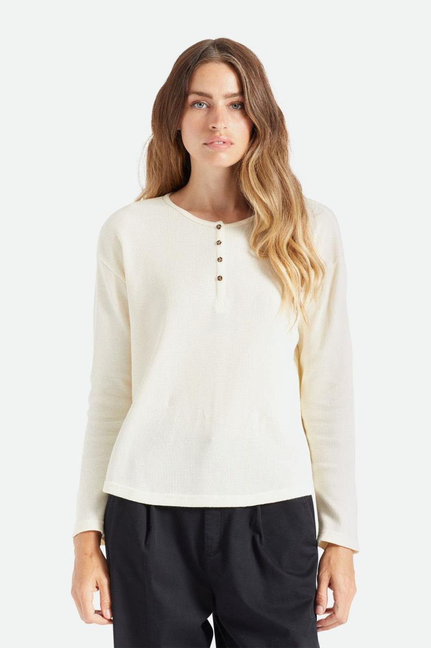 Women\'s Brixton Monty L/S Henley Tops White | 6930KWNJH