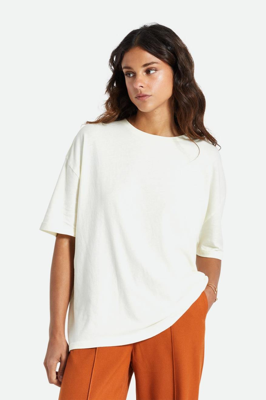 Women's Brixton Oversized Boyfriend Tee Tops White | 9231GCSEP