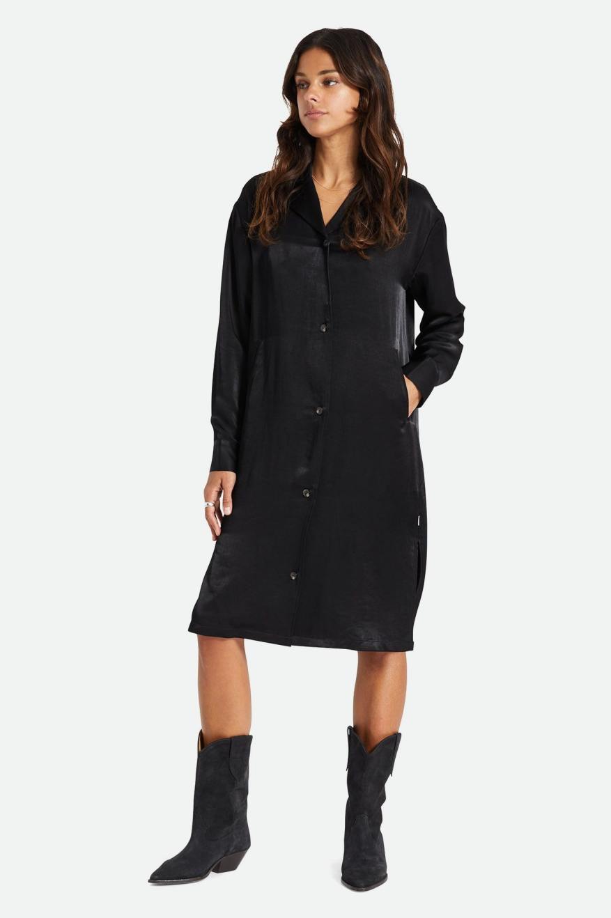 Women's Brixton Satin Blazer Shirt Dress Black | 4358GRWZK