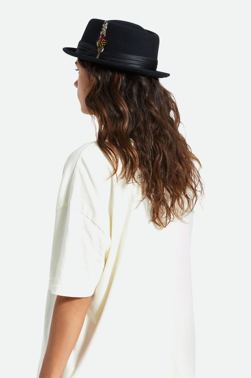 Women's Brixton Stout Pork Pie Hats Black | 4270ZJWXU